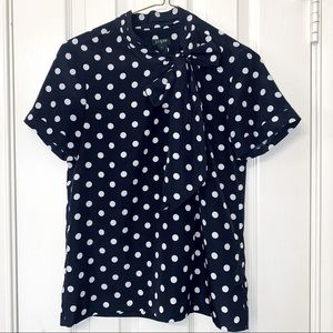 J Crew : Bow Tie Blouse : Navy w/ white dots : Size 2